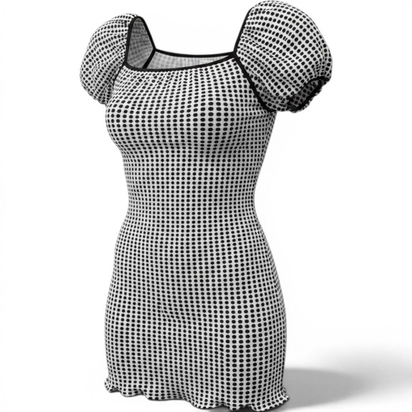 Vintage Y2K Polka Dot Puff Sleeve Empire Babydoll Tunic Dress M Square Neck — photo 2